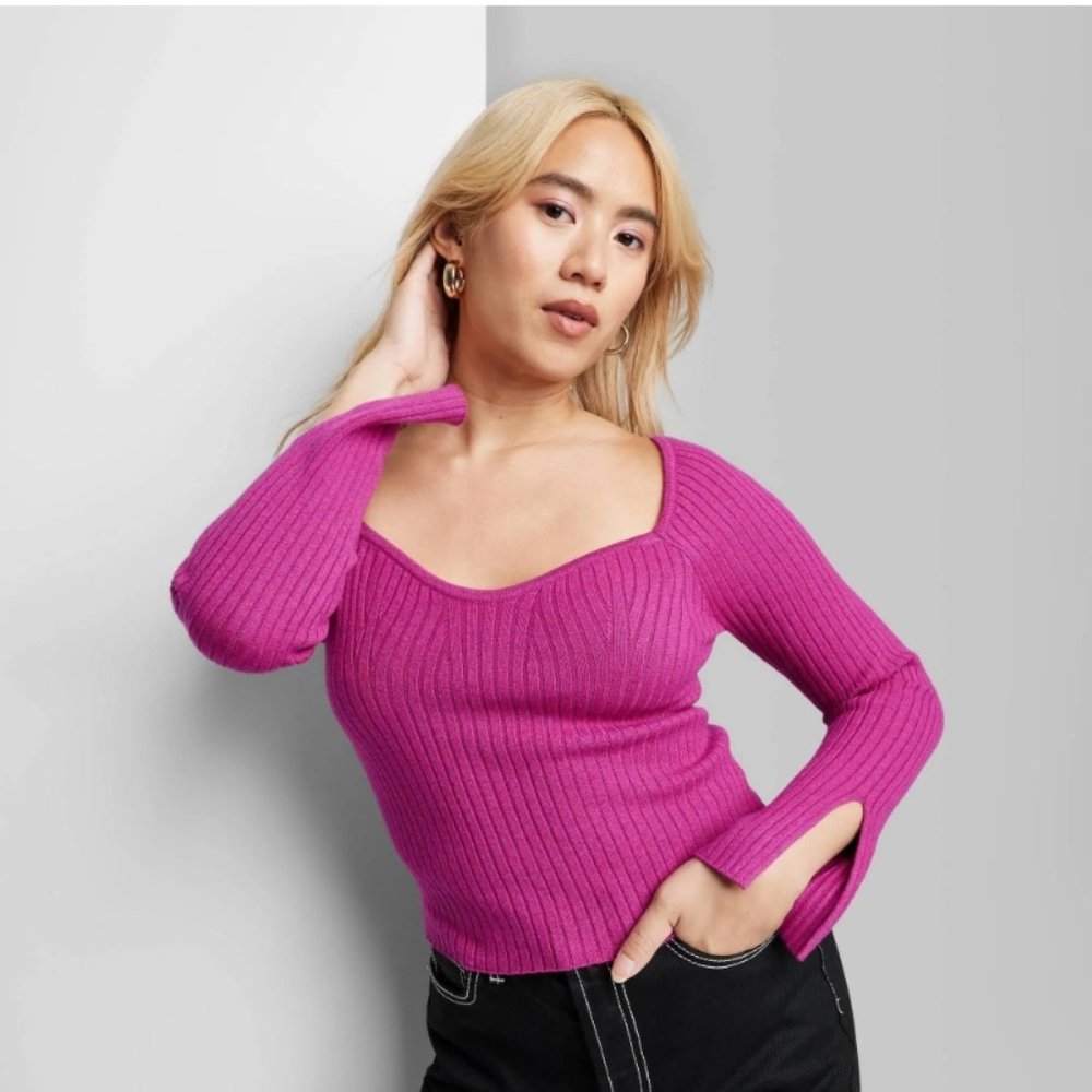 Women's Sweetheart Neck Fitted Pullover Sweater - Wild Fable Plum Purple XXL NWT